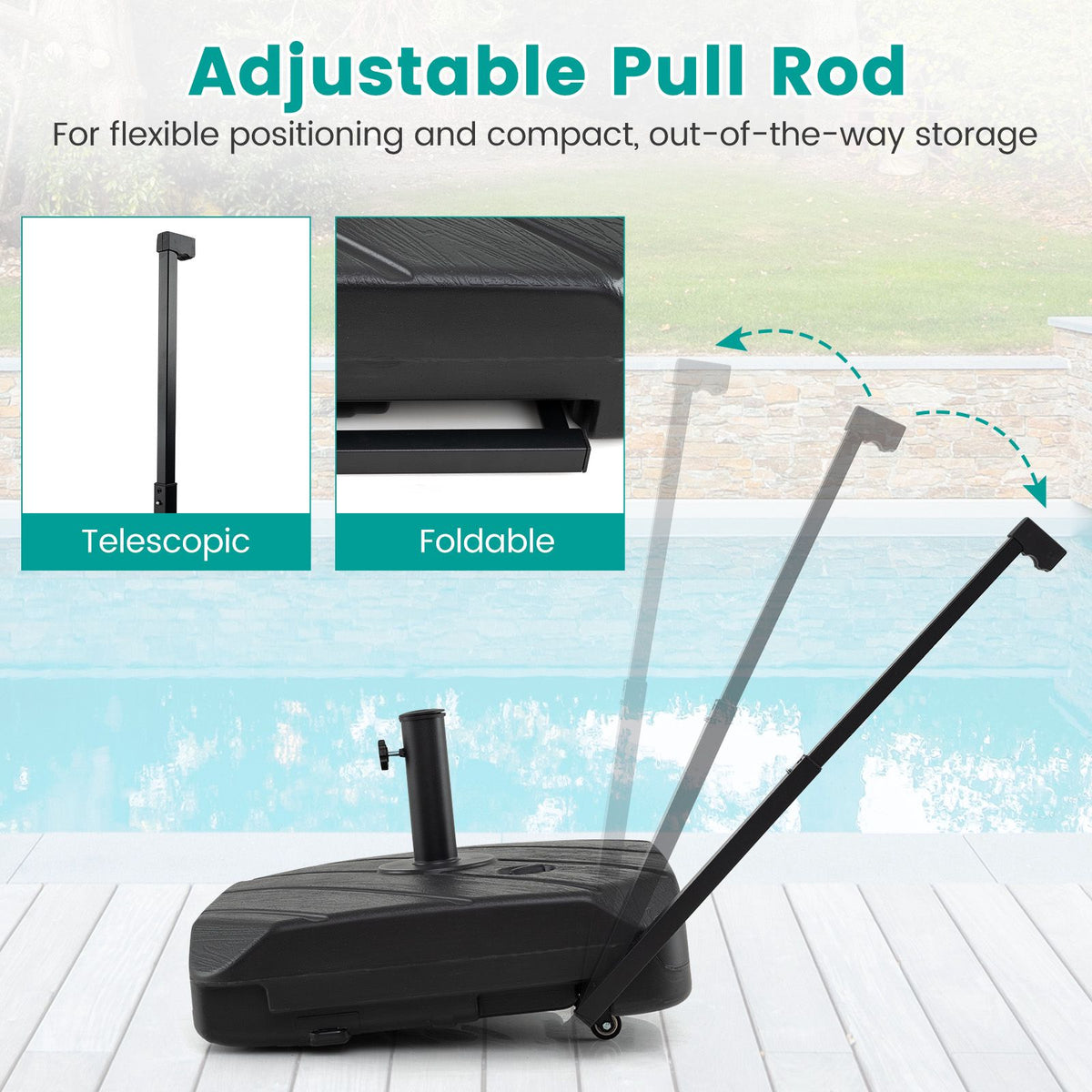 Patio Umbrella Base With Wheels, 211 lb Fillable, 1.5–1.9 in