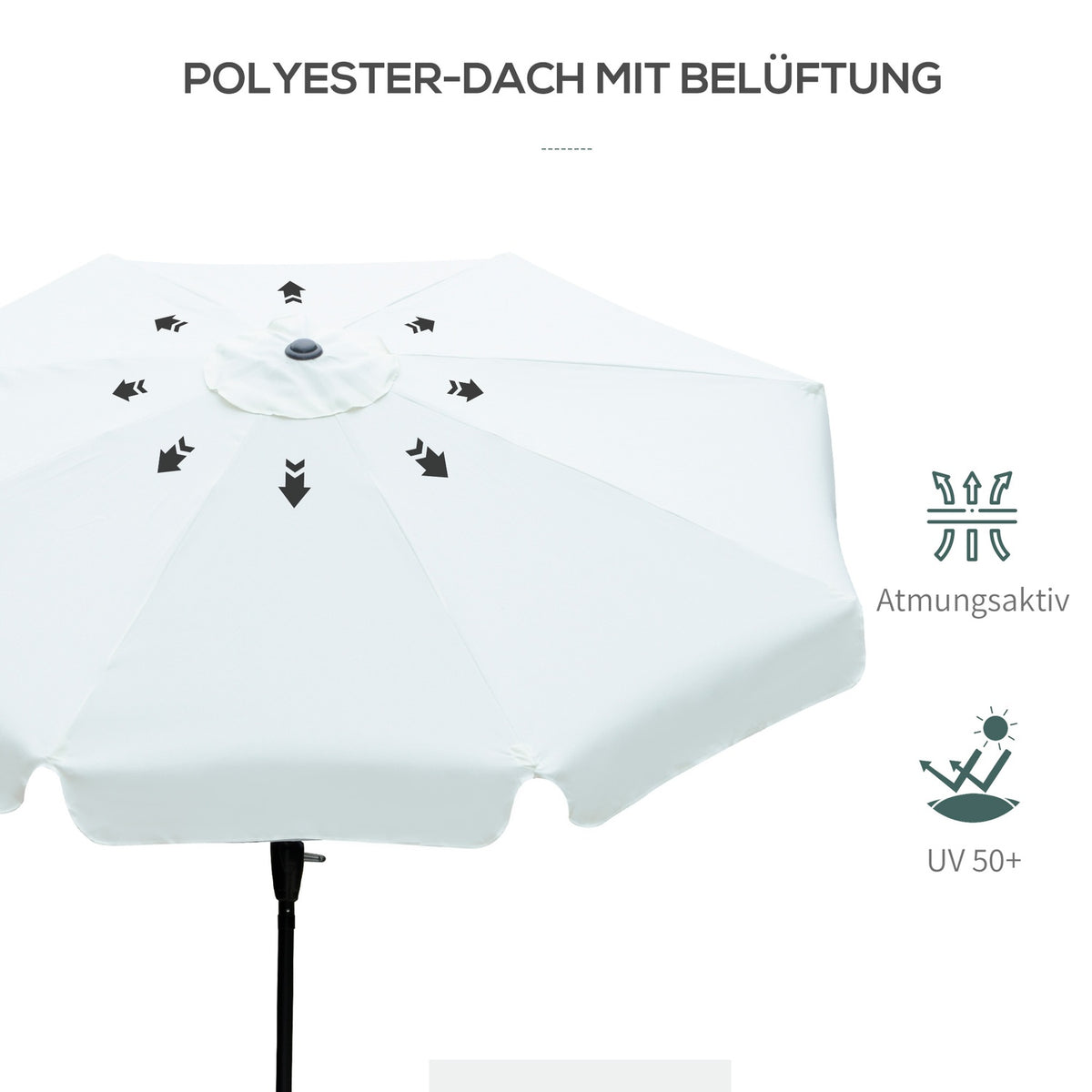 Patio Umbrella Market Umbrella Ø2.66M, Uv Protection 50+, 8 Ribs, Adjustable, Beige