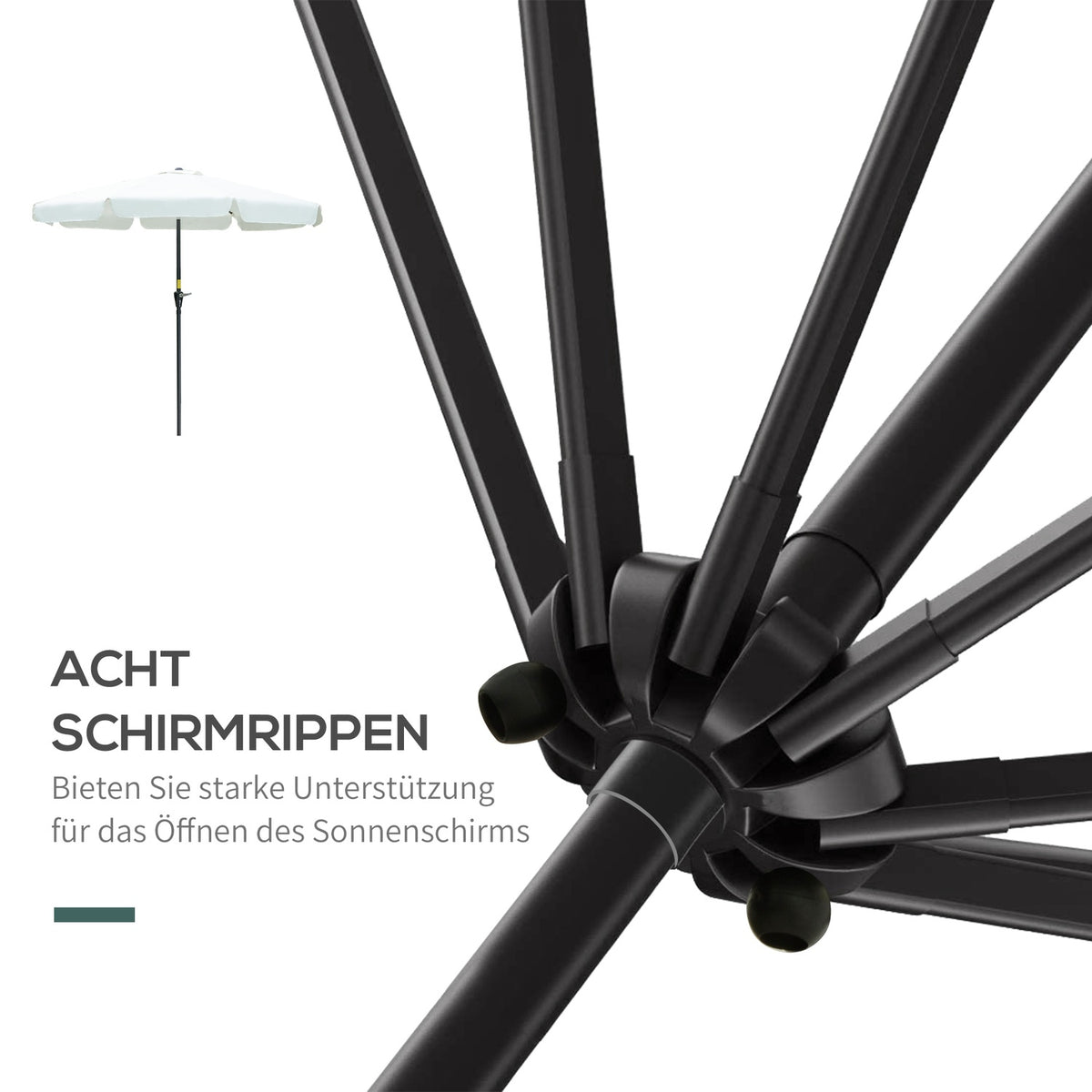 Patio Umbrella Market Umbrella Ø2.66M, Uv Protection 50+, 8 Ribs, Adjustable, Beige