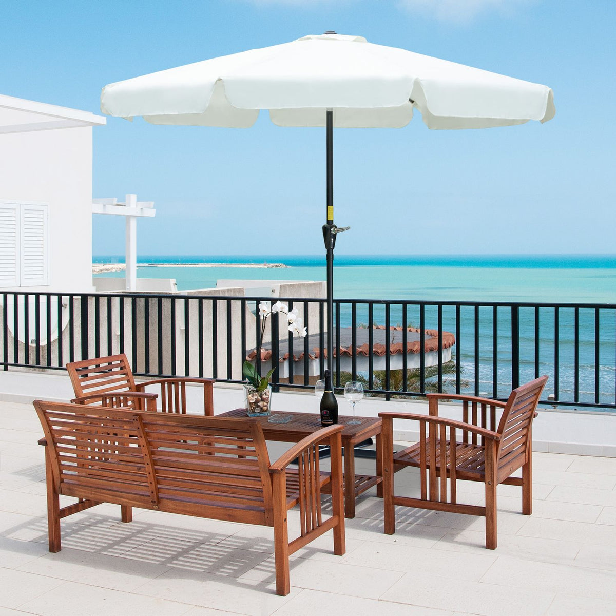 Patio Umbrella Market Umbrella Ø2.66M, Uv Protection 50+, 8 Ribs, Adjustable, Beige