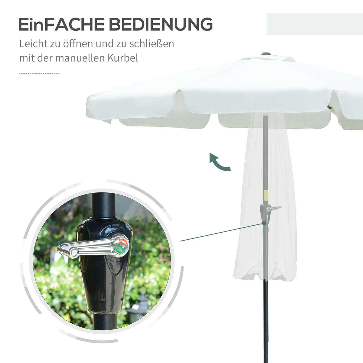 Patio Umbrella Market Umbrella Ø2.66M, Uv Protection 50+, 8 Ribs, Adjustable, Beige