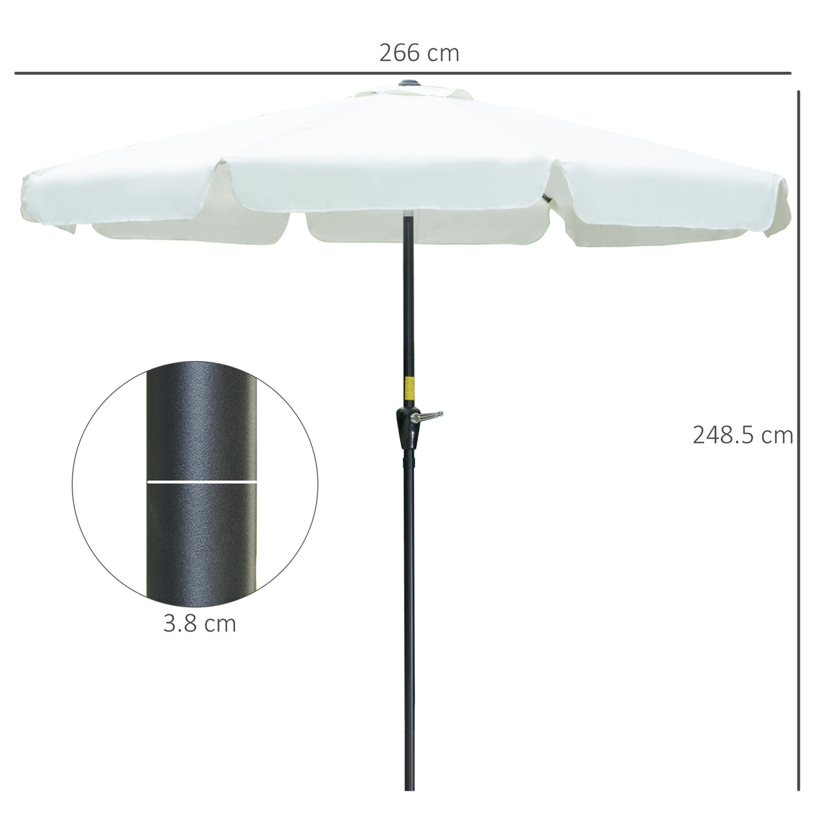 Patio Umbrella Market Umbrella Ø2.66M, Uv Protection 50+, 8 Ribs, Adjustable, Beige