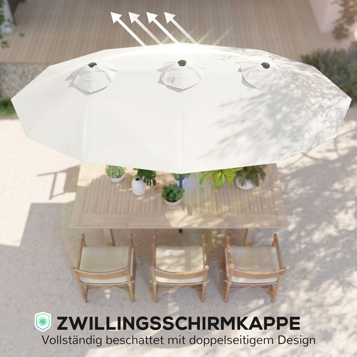 Patio Umbrella, Tiltable, Hand Crank, 295 x 152 cm, Cream