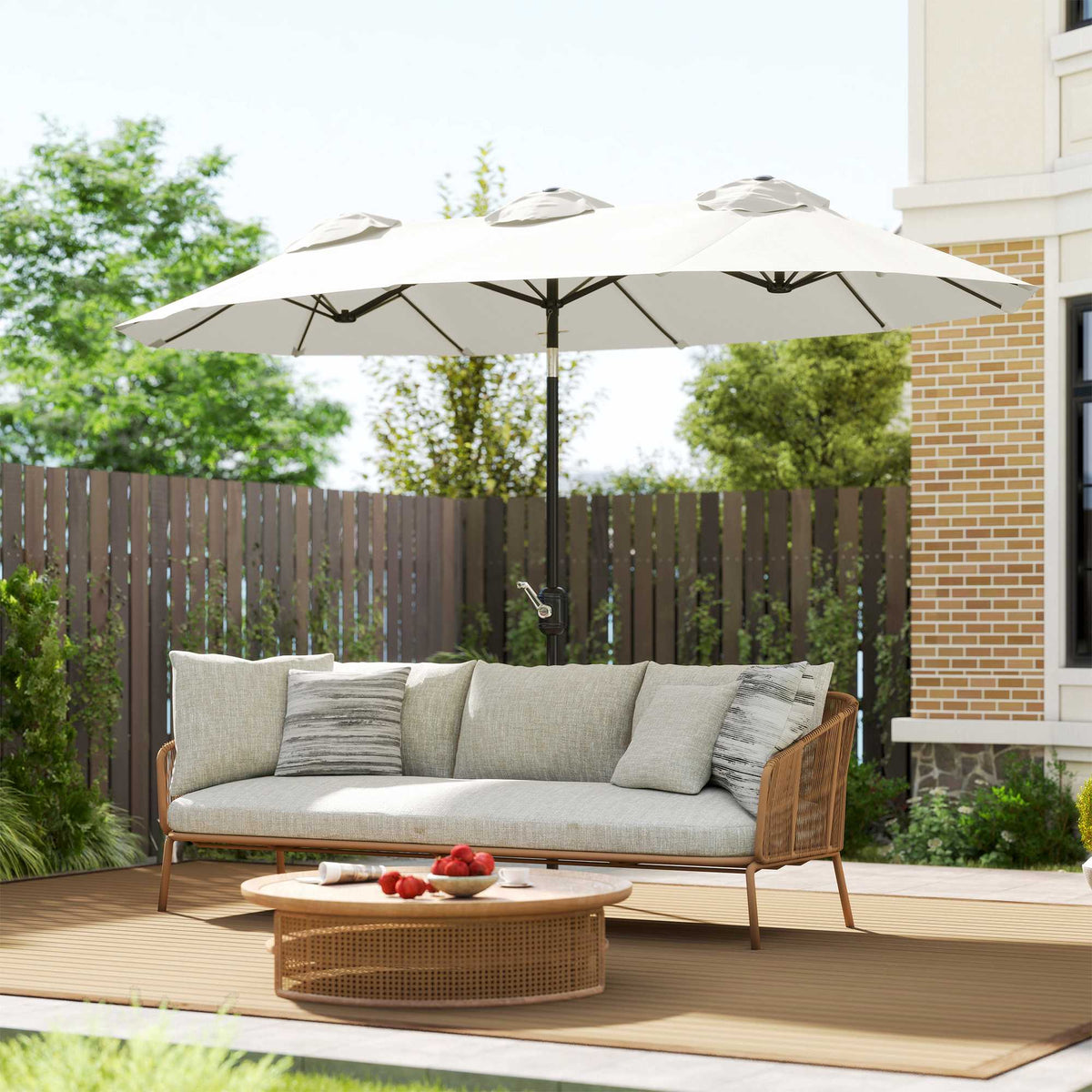 Patio Umbrella, Tiltable, Hand Crank, 295 x 152 cm, Cream