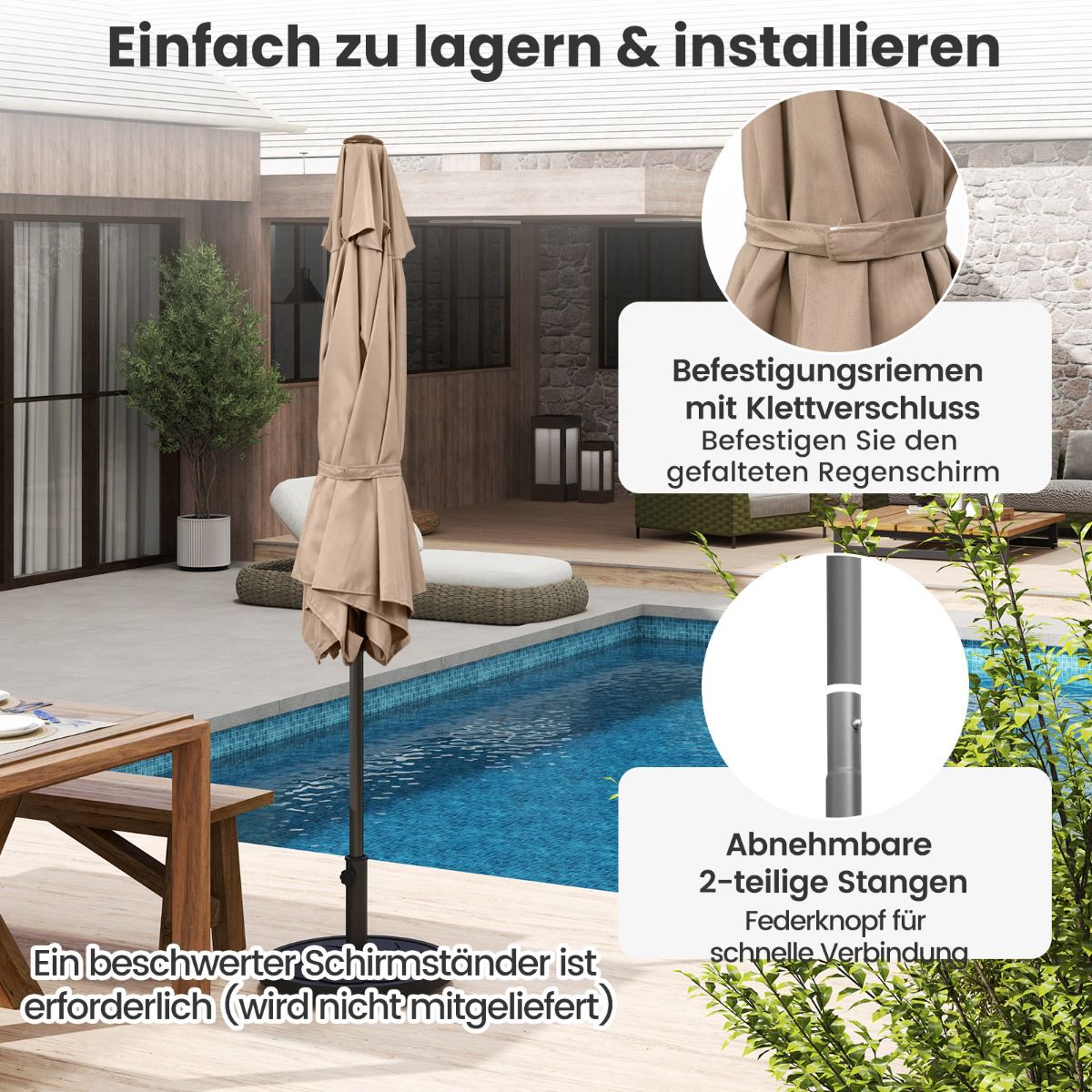Patio Umbrella with Crank, Tilt Function, 230 cm, Beige