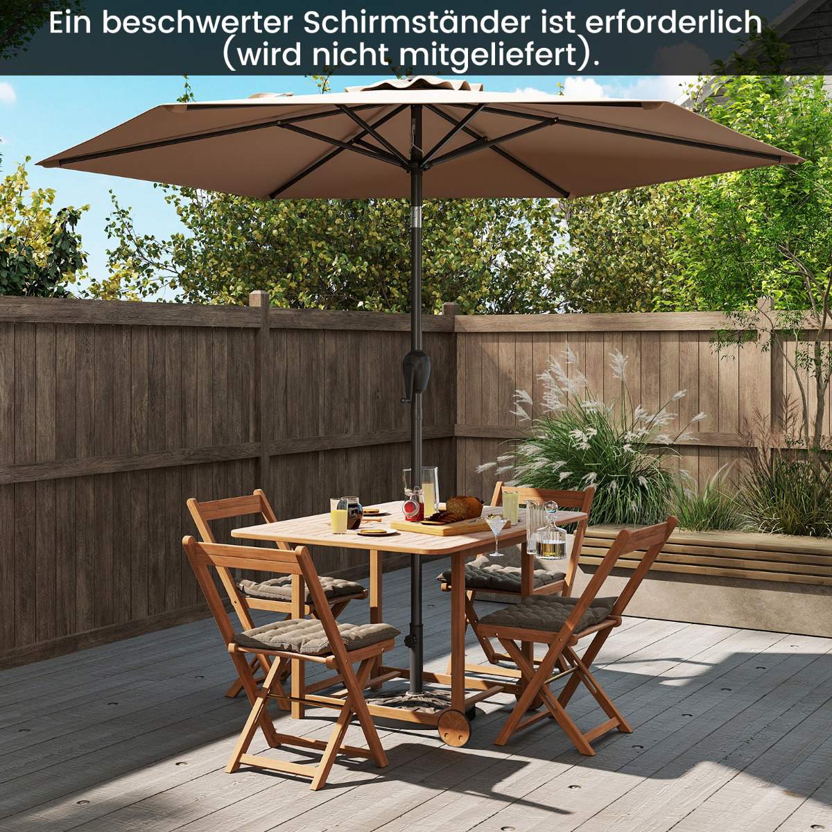 Patio Umbrella with Crank, Tilt Function, 230 cm, Beige