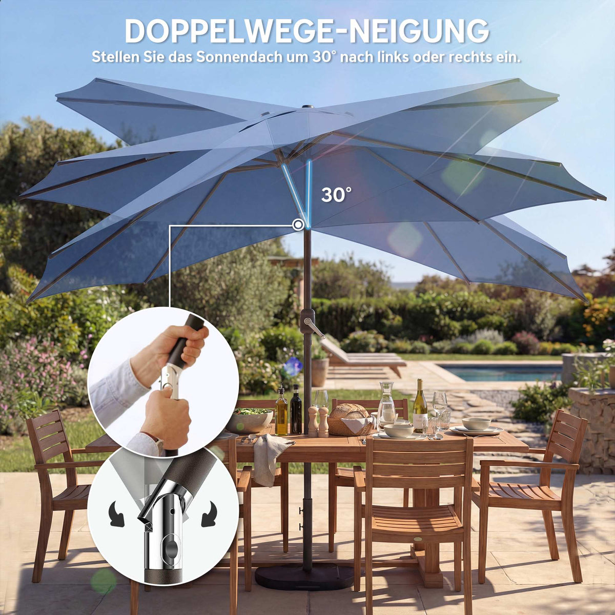 Patio Umbrella with Sandbag Weights, Dual Tilt, UV Protection