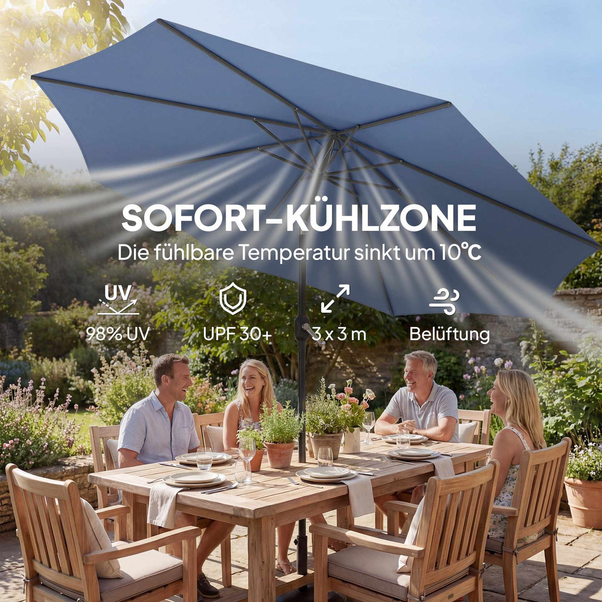 Patio Umbrella with Sandbag Weights, Dual Tilt, UV Protection