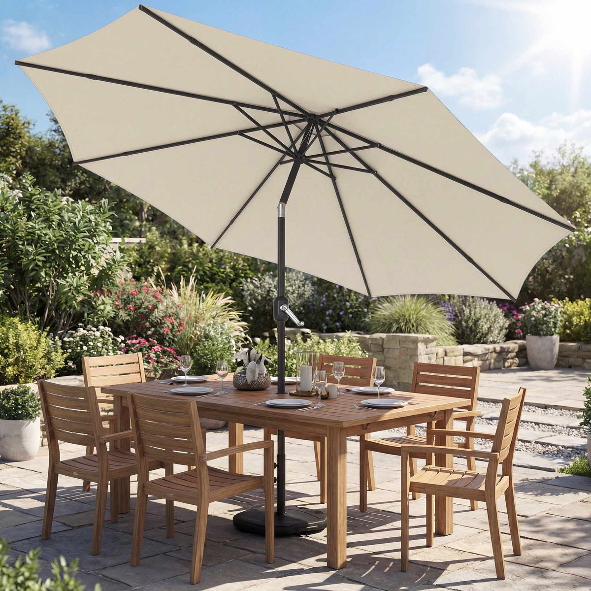 Patio Umbrella with Sandbag Weights, UV Protection, Cream