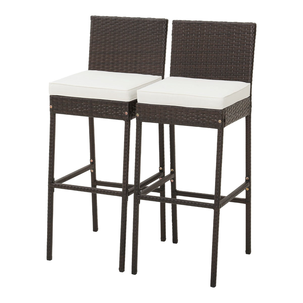 Patio Wicker Bar Stools, Cushioned, Set of 2, 30 Inch