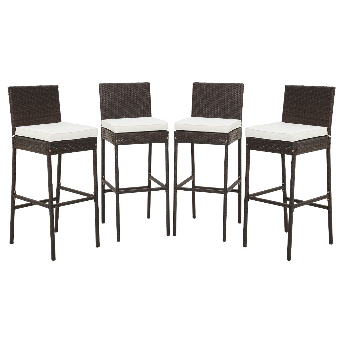 Patio Wicker Bar Stools Set Of 4, Cushions, 30-Inch