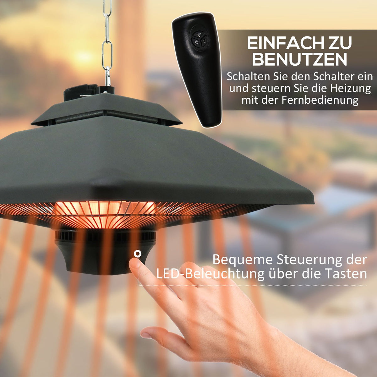 Patio heater ceiling heater remote control LED lighting 2000W 43x43x25cm