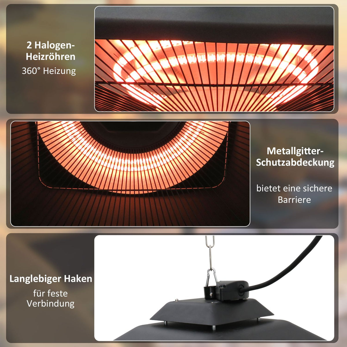 Patio heater ceiling heater remote control LED lighting 2000W 43x43x25cm