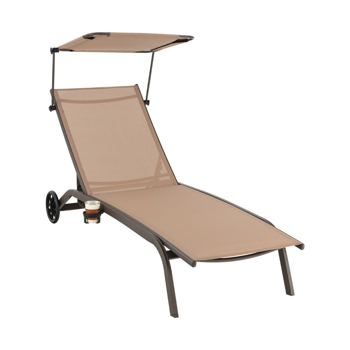 Patio lounger outdoor deck chair with wheels beach lounger made of metal brown