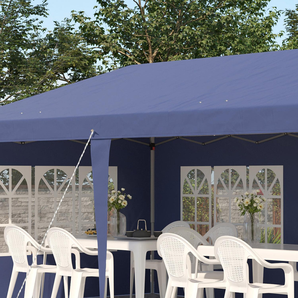 Pavilion 2.95 x 5.85 m party tent, folding pavilion with UV protection, pop up pavilion with windows & side walls, garden tent made of Oxford & steel, blue
