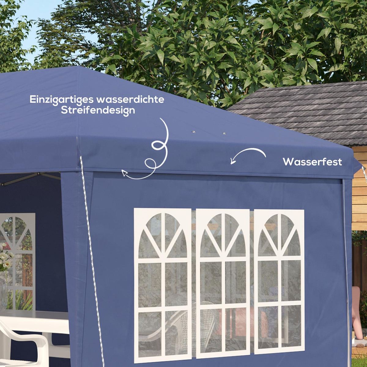 Pavilion 2.95 x 5.85 m party tent, folding pavilion with UV protection, pop up pavilion with windows & side walls, garden tent made of Oxford & steel, blue