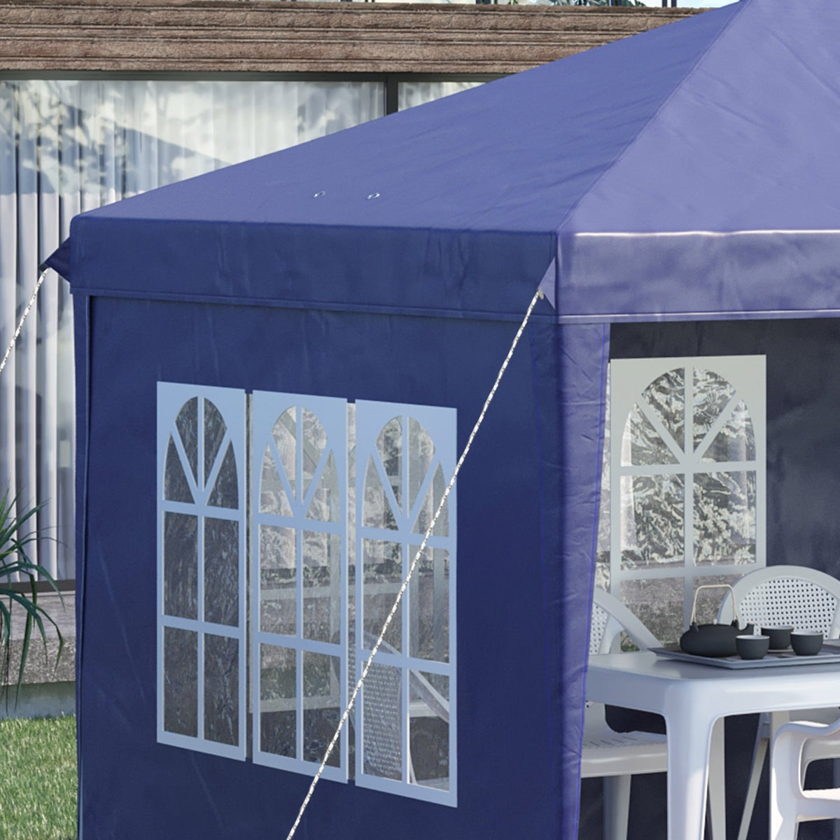 Pavilion 2.95 x 5.85 m party tent, folding pavilion with UV protection, pop up pavilion with windows & side walls, garden tent made of Oxford & steel, blue