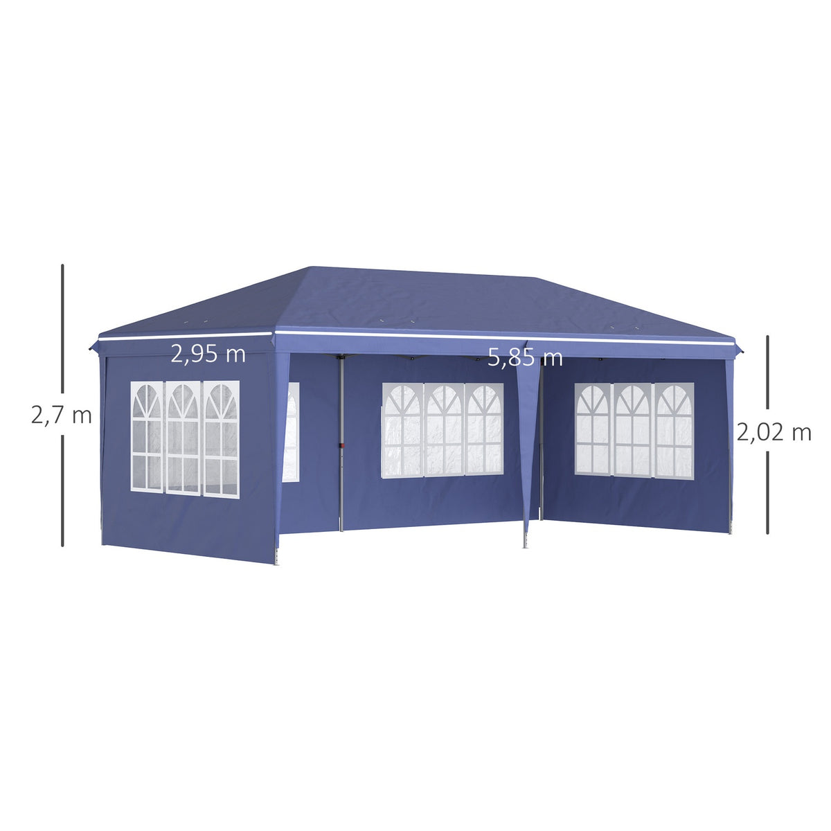 Pavilion 2.95 x 5.85 m party tent, folding pavilion with UV protection, pop up pavilion with windows & side walls, garden tent made of Oxford & steel, blue