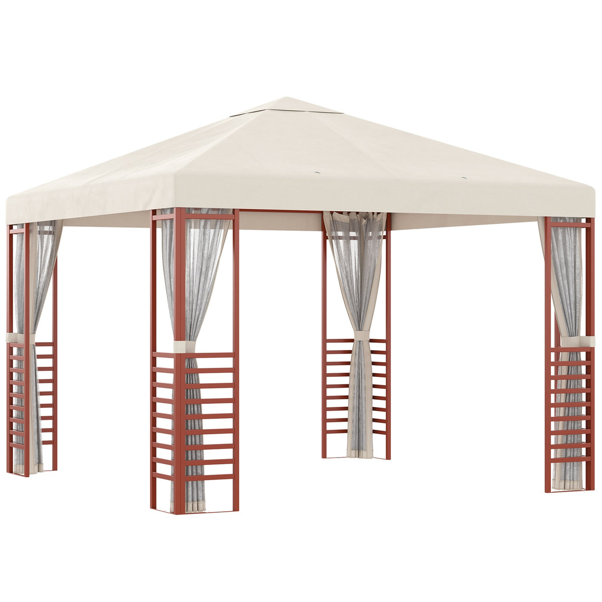 Pavilion 2.96X2.96M Party Tent For Up To 15 People With Fly Nets, Steel & Polyester, Beige