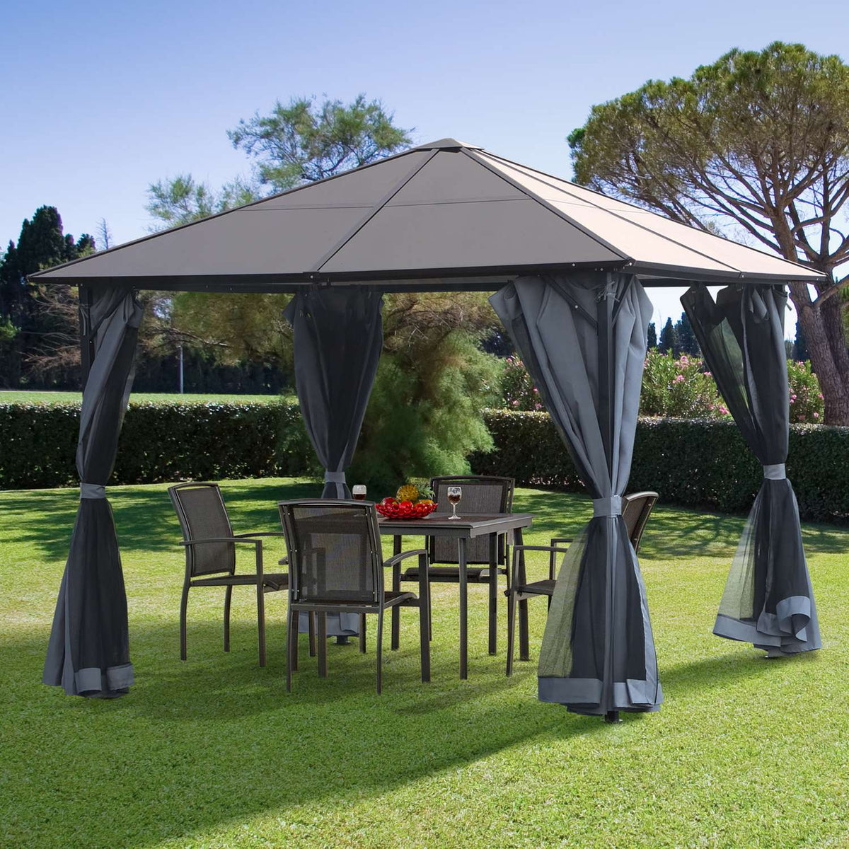Pavilion 3 X 3M Garden Pavilion Party Tent With Side Panels Pc Roof Aluminum Dark Gray