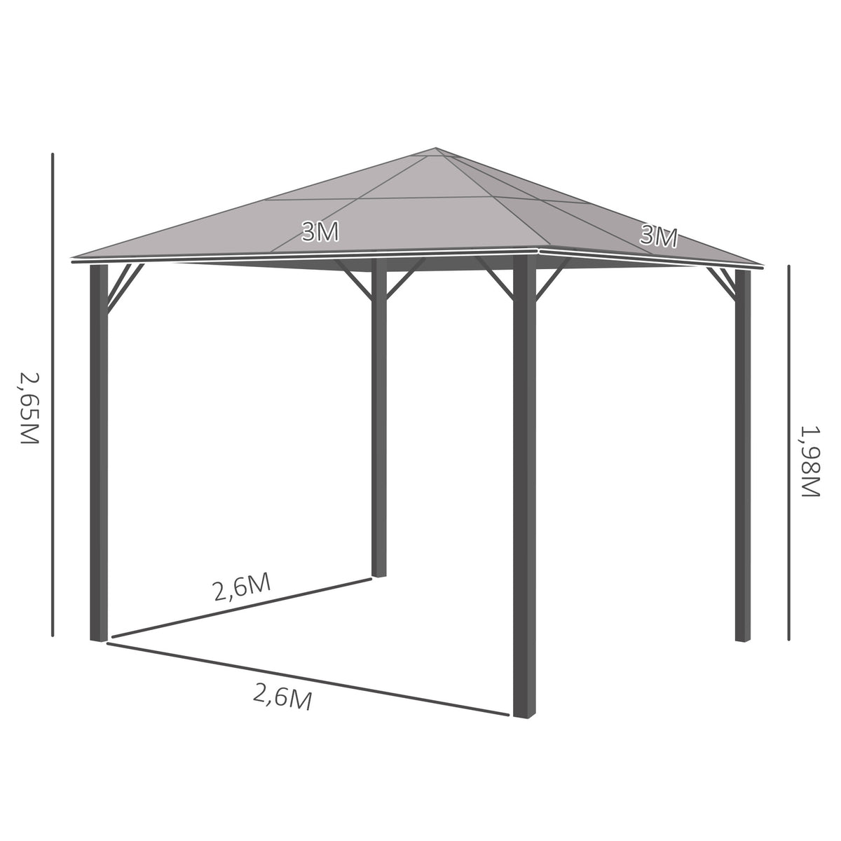 Pavilion 3 X 3M Garden Pavilion Party Tent With Side Panels Pc Roof Aluminum Dark Gray