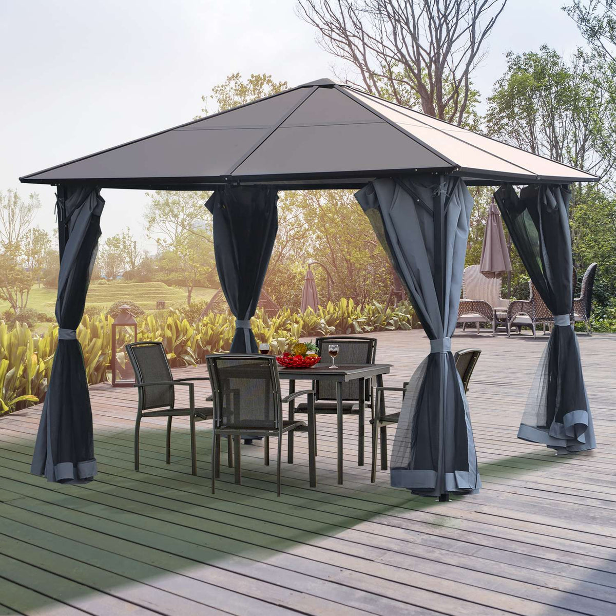 Pavilion 3 X 3M Garden Pavilion Party Tent With Side Panels Pc Roof Aluminum Dark Gray