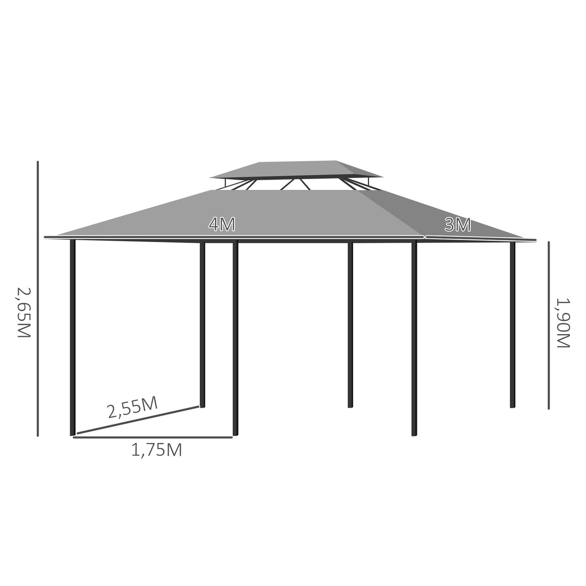 Pavilion 3x4m garden pavilion with 6 side panels, party tent, marquee with double roof, waterproof, dark gray for garden & events |