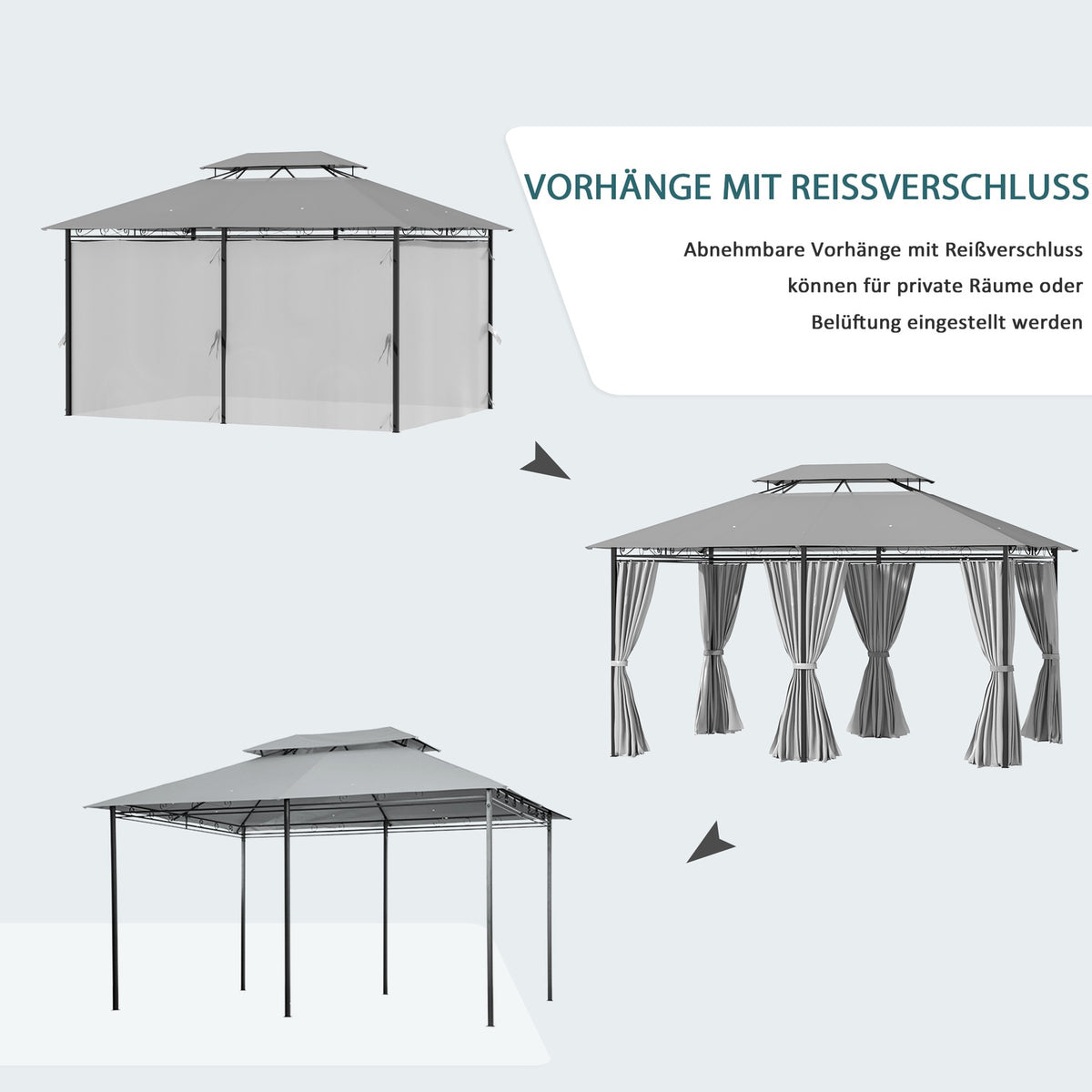 Pavilion 3x4m garden pavilion with 6 side panels, party tent, marquee with double roof, waterproof, dark gray for garden & events |