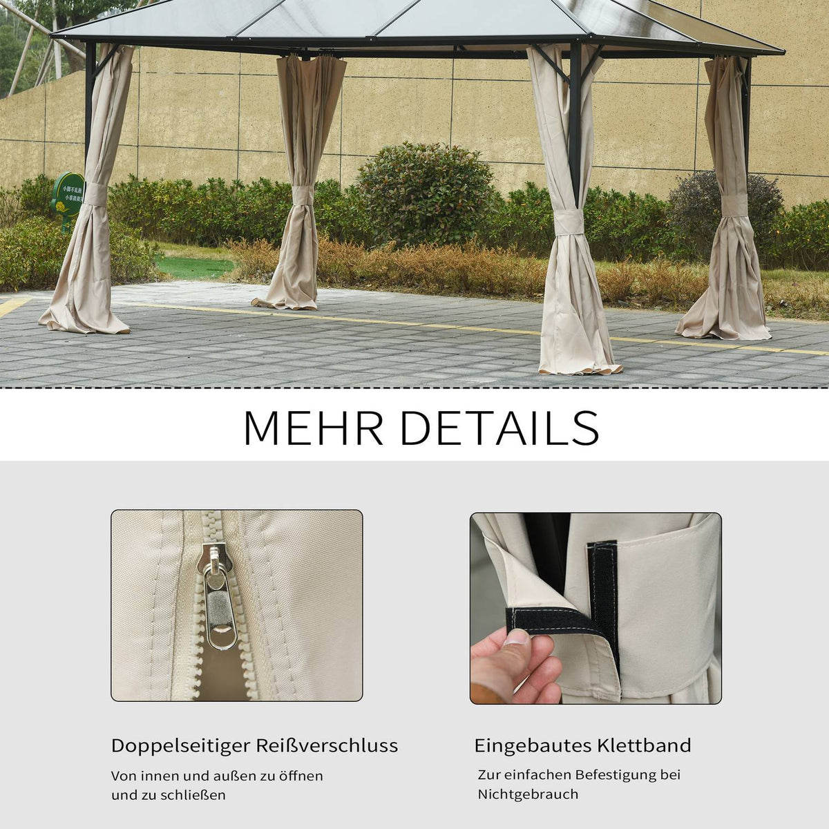 Pavilion 4 Side Panels For 3X4 M Garden Pavilion Party Tent Polyester Beige 352 X 205 Cm