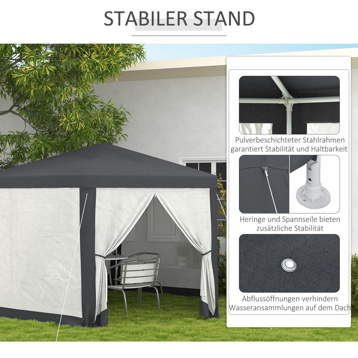 Pavilion 4x4 m garden pavilion with mosquito net, hexagonal, party tent made of polyester & metal, dark gray for garden parties