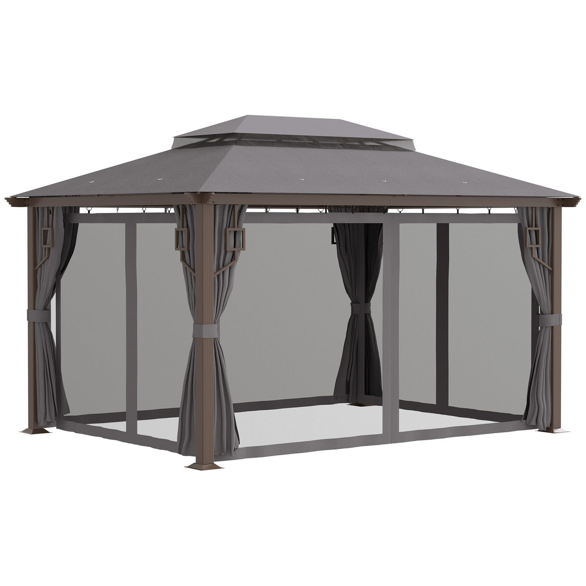 Pavilion Garden Pavilion 4 X 3 M Garden Tent Marquee Party Tent With 4X Side Panels 4 X Mosquito Net Breathable Double Roof Metal Polyester