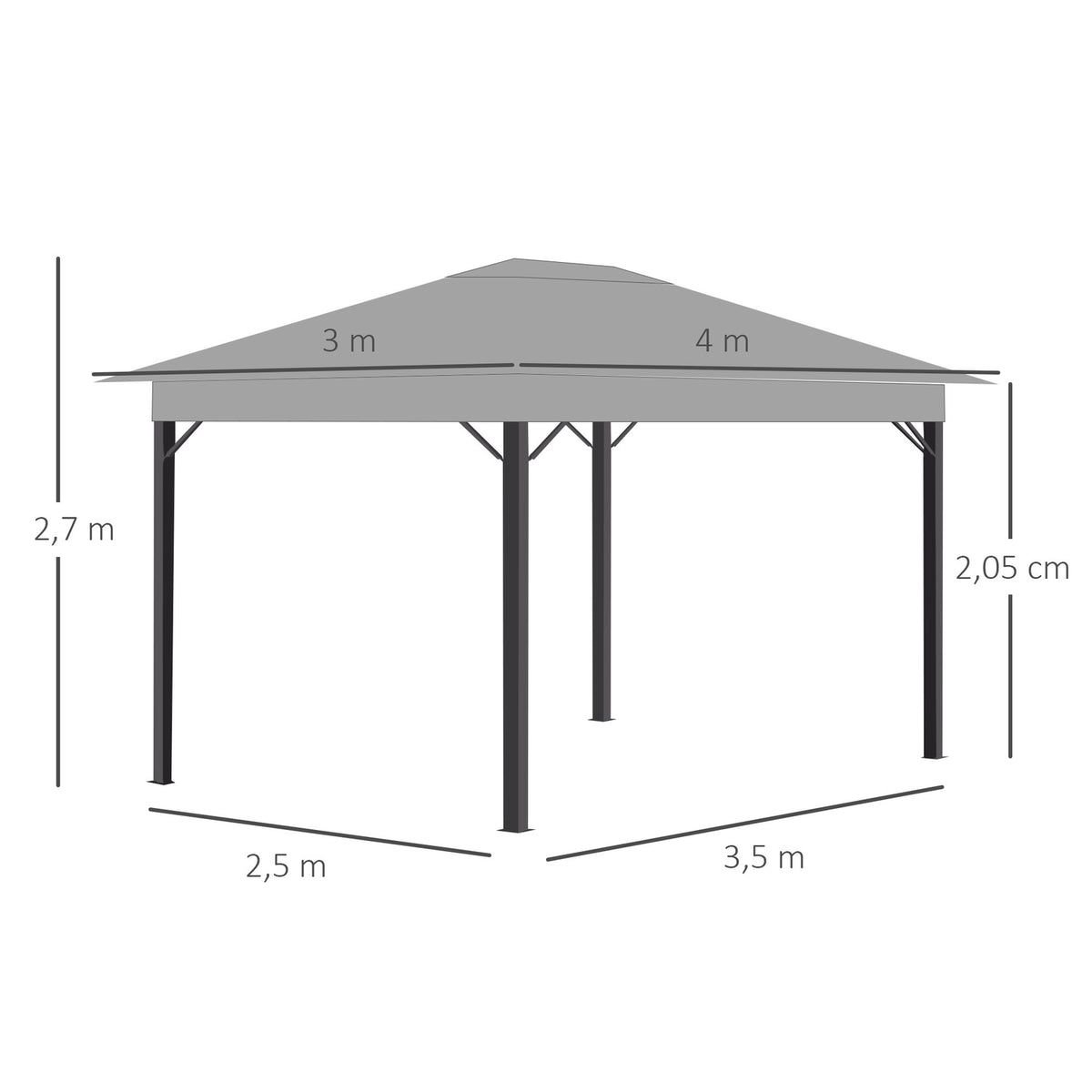 Pavilion Garden Pavilion 4 X 3 M Garden Tent Marquee Party Tent With 4 X Side Panels Aluminum Polyester Grey