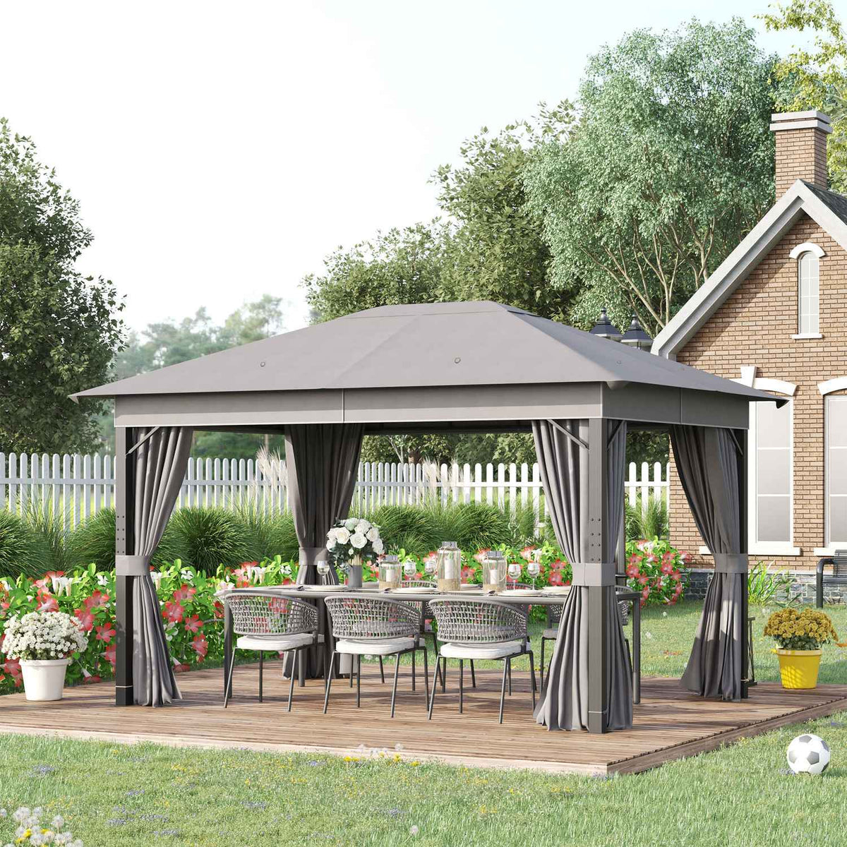 Pavilion Garden Pavilion 4 X 3 M Garden Tent Marquee Party Tent With 4 X Side Panels Aluminum Polyester Grey