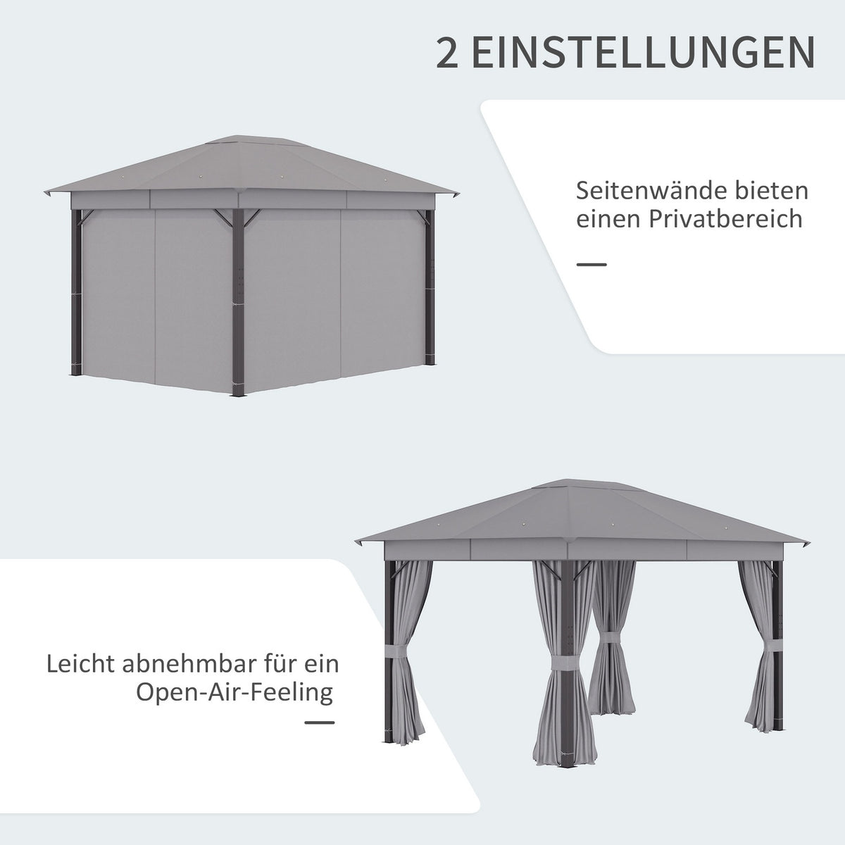 Pavilion Garden Pavilion 4 X 3 M Garden Tent Marquee Party Tent With 4 X Side Panels Aluminum Polyester Grey
