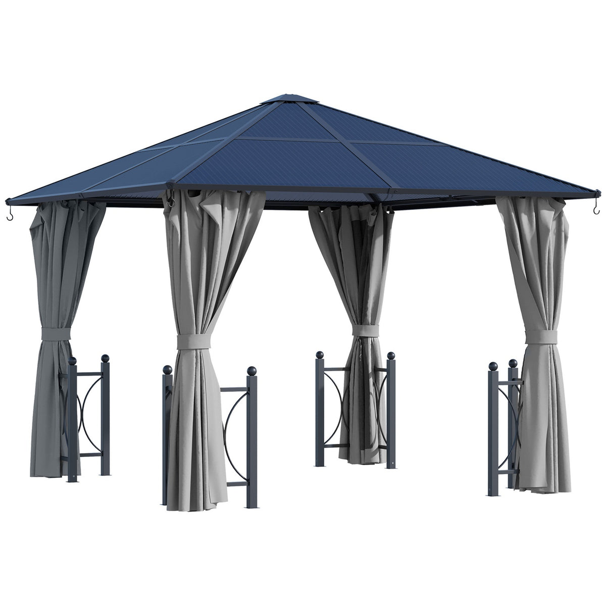 Pavilion, Garden Pavilion, Party Tent With Side Panels, Pc Roof, Aluminum, Black, 300 X 300 X 263 Cm