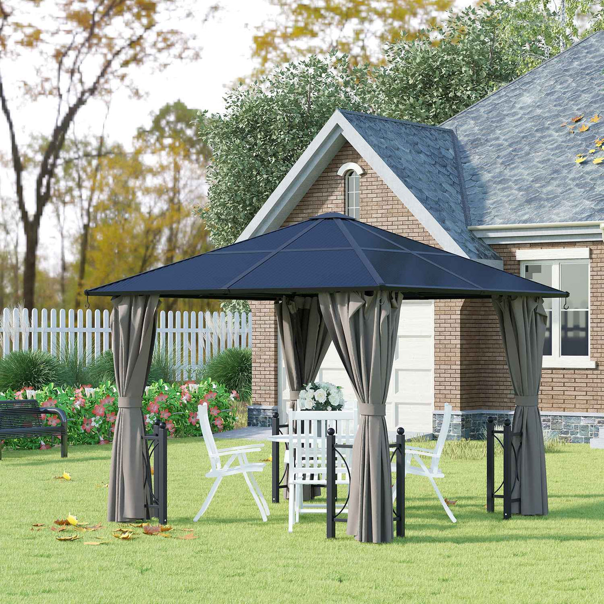 Pavilion, Garden Pavilion, Party Tent With Side Panels, Pc Roof, Aluminum, Black, 300 X 300 X 263 Cm