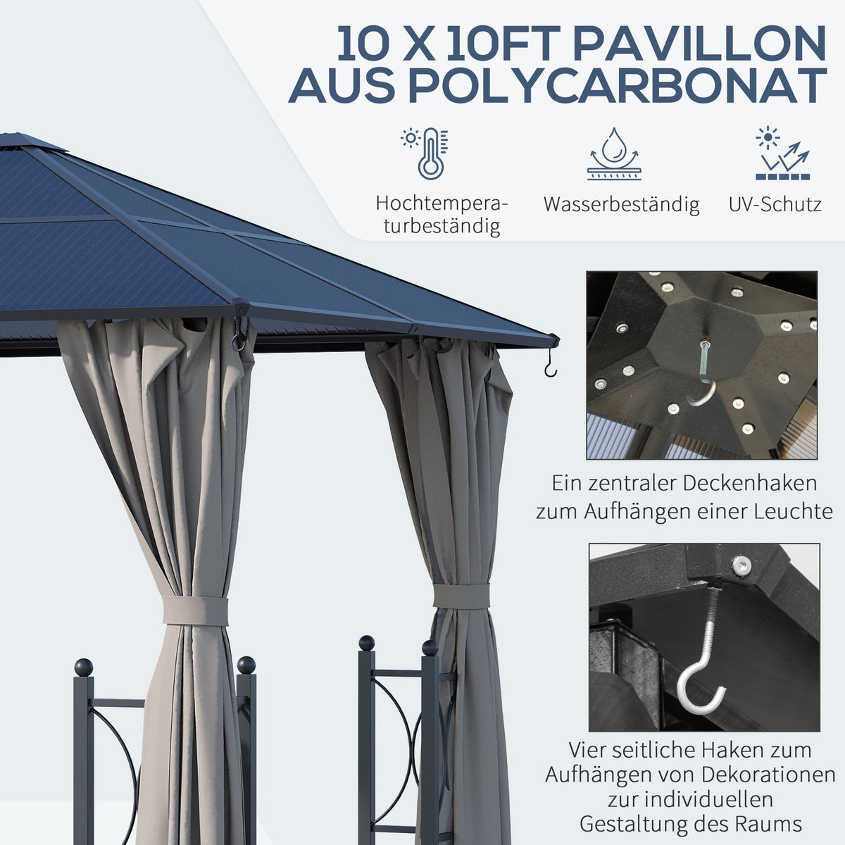 Pavilion, Garden Pavilion, Party Tent With Side Panels, Pc Roof, Aluminum, Black, 300 X 300 X 263 Cm