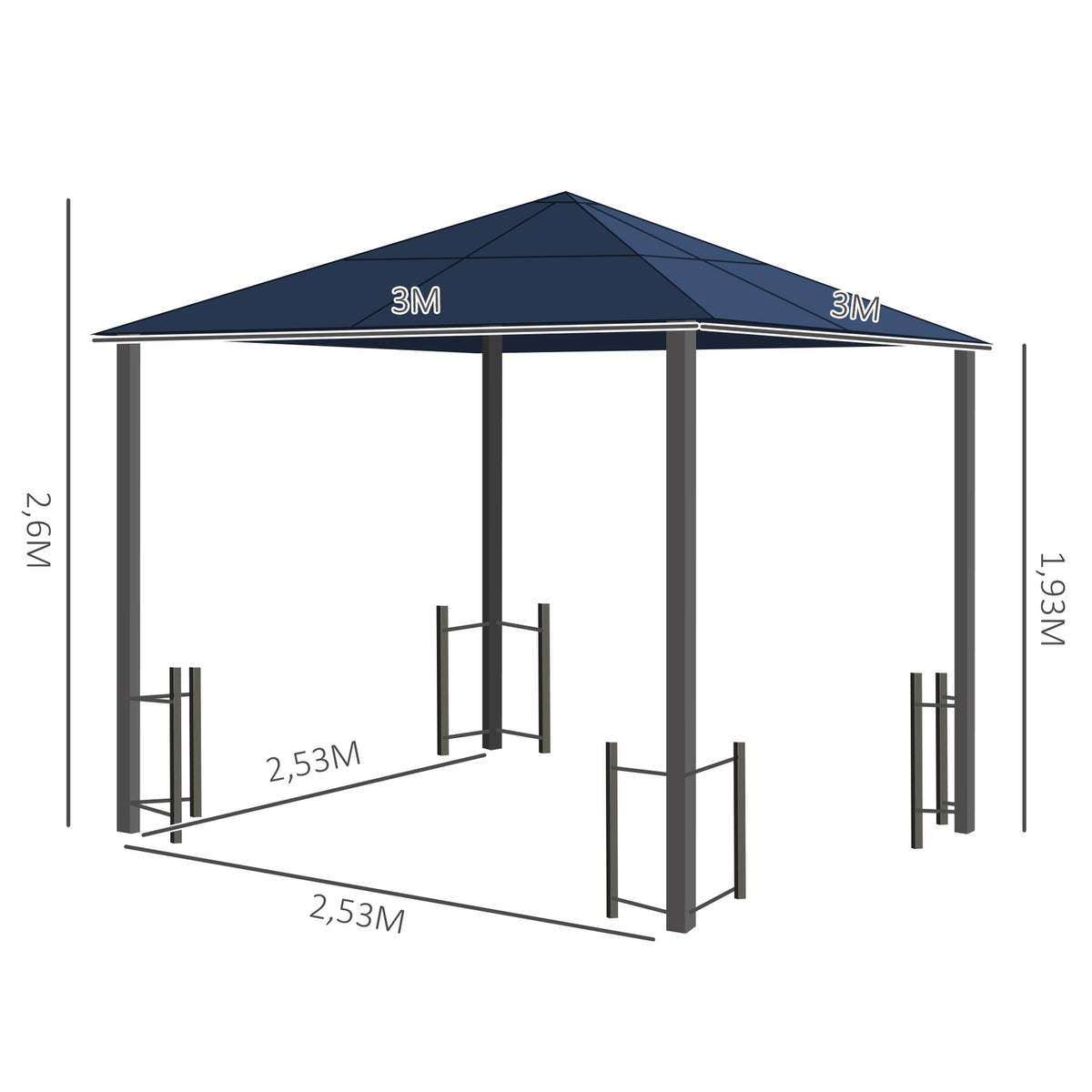 Pavilion, Garden Pavilion, Party Tent With Side Panels, Pc Roof, Aluminum, Black, 300 X 300 X 263 Cm
