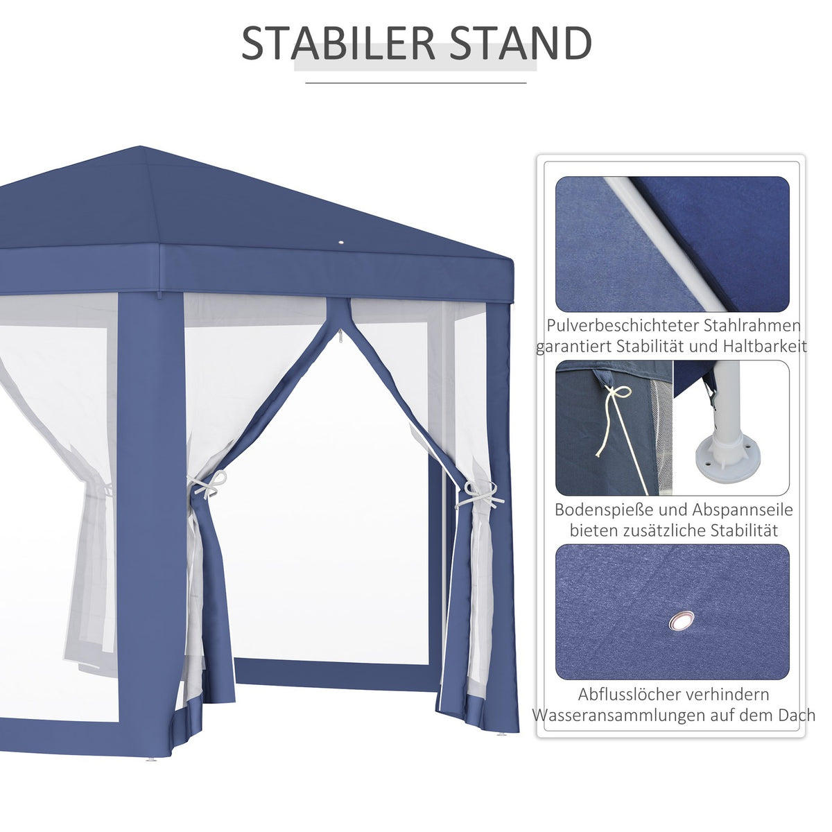 Pavilion Garden Pavilion With Mosquito Net, Hexagonal, Polyester+Metal, Blue, 195X250X250Cm