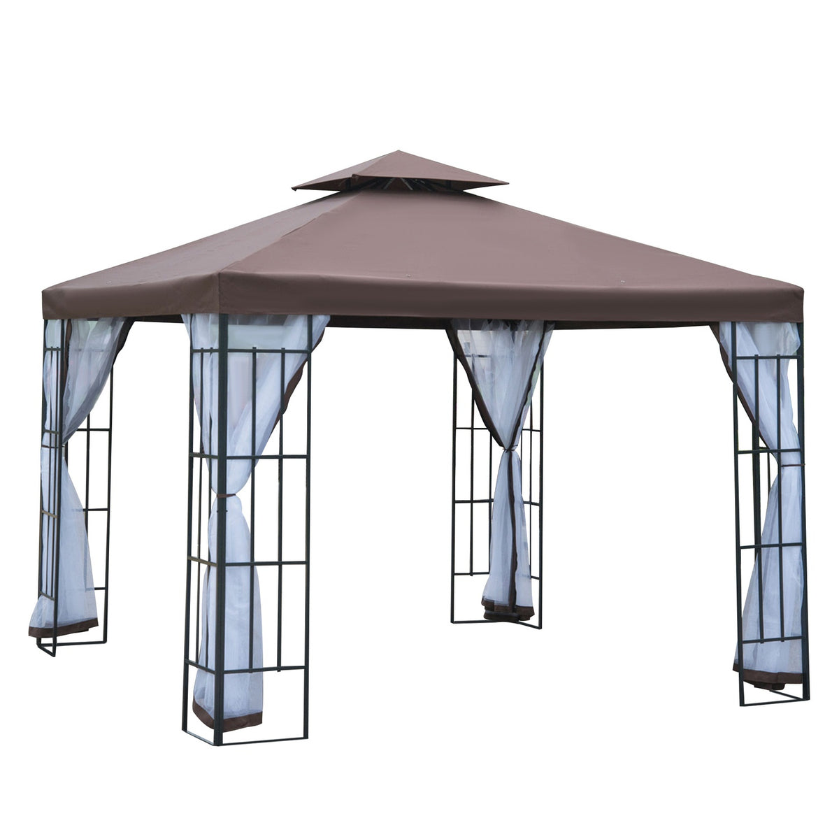 Pavilion Garden Pavilion With Mosquito Nets Side Walls, Party Tent With Double Roof, Garden Tent Marquee 2.97X2.97M