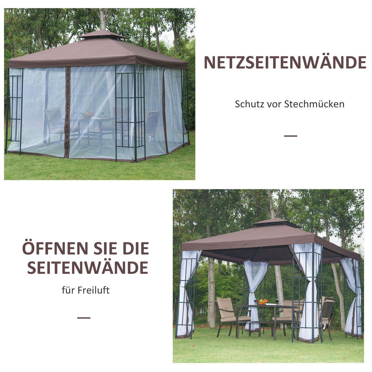 Pavilion Garden Pavilion With Mosquito Nets Side Walls, Party Tent With Double Roof, Garden Tent Marquee 2.97X2.97M