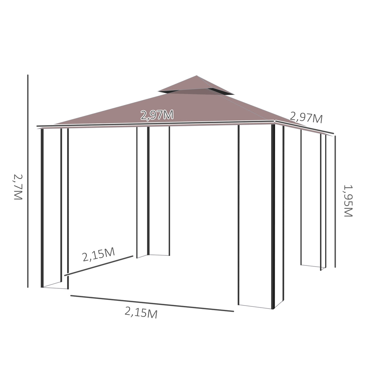 Pavilion Garden Pavilion With Mosquito Nets Side Walls, Party Tent With Double Roof, Garden Tent Marquee 2.97X2.97M