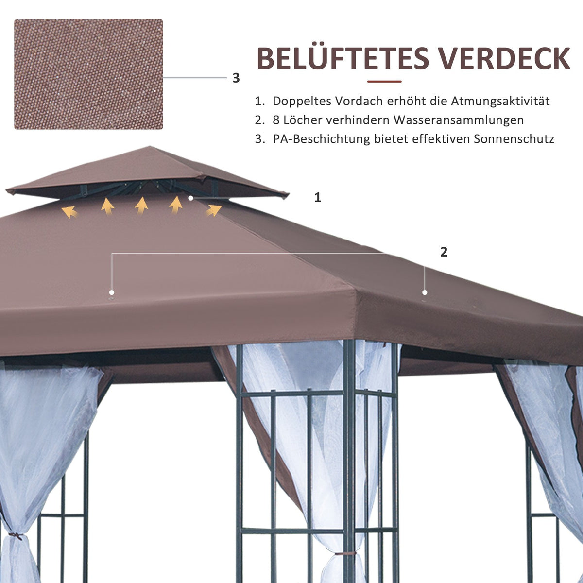 Pavilion Garden Pavilion With Mosquito Nets Side Walls, Party Tent With Double Roof, Garden Tent Marquee 2.97X2.97M