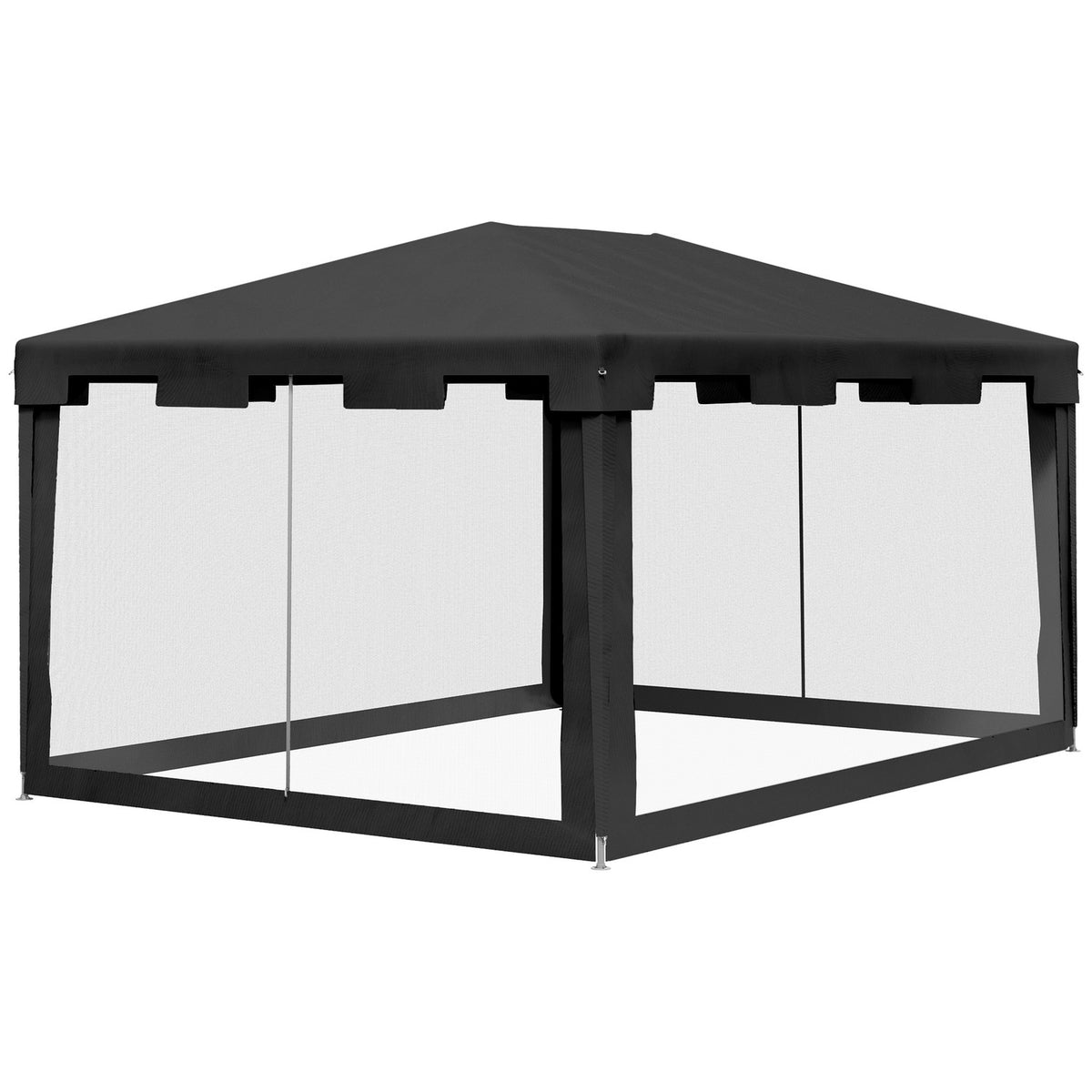 Pavilion Party Tent Approx. 4 X 3 M Garden Pavilion Garden Tent Marquee With Mesh Side Walls For Balcony, Terrace, Metal Pe Dark Grey