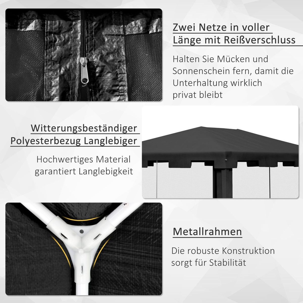 Pavilion Party Tent Approx. 4 X 3 M Garden Pavilion Garden Tent Marquee With Mesh Side Walls For Balcony, Terrace, Metal Pe Dark Grey