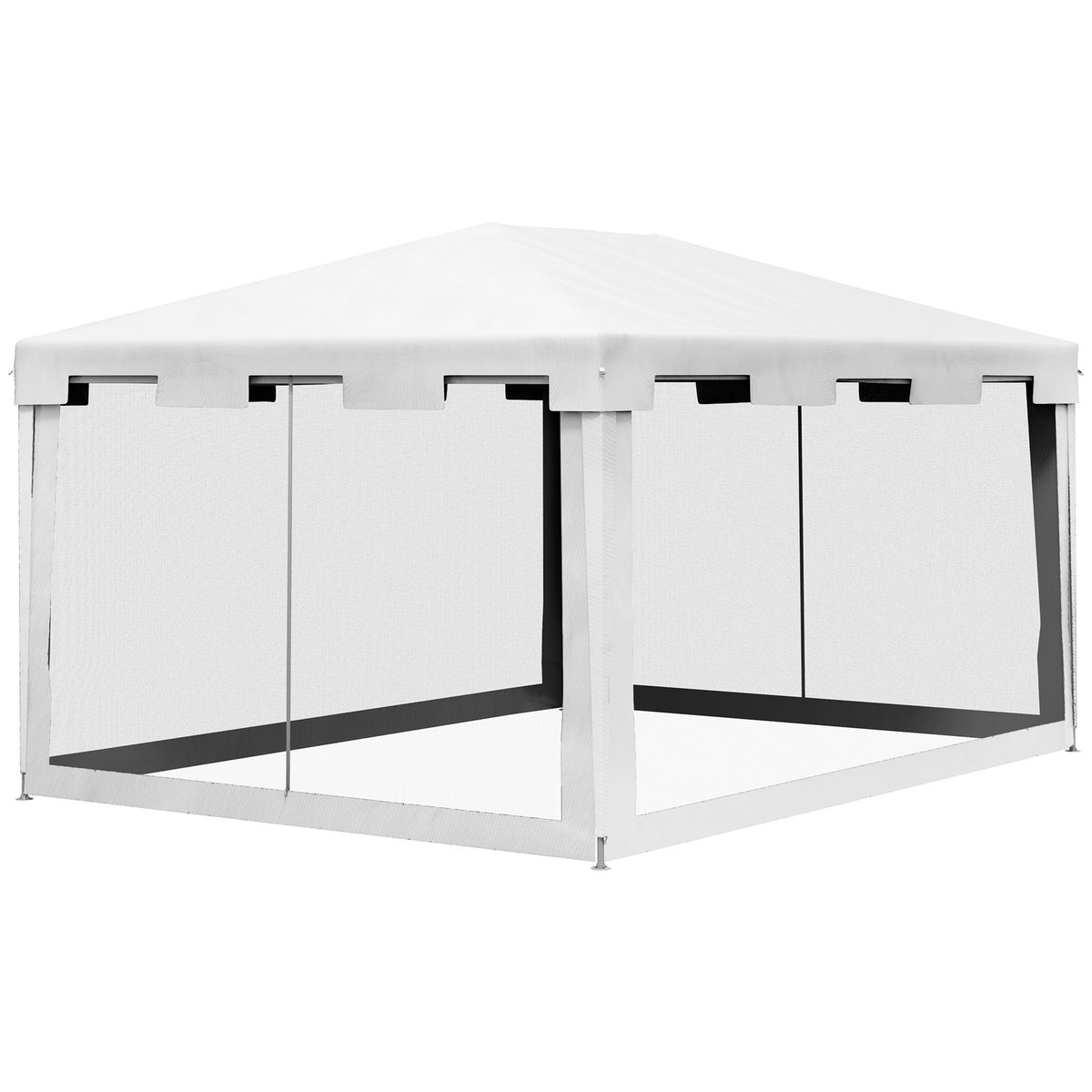 Pavilion Party Tent Approx. 4 X 3 M Garden Pavilion Garden Tent Marquee With Mesh Side Walls For Balcony, Terrace, Metal Pe White