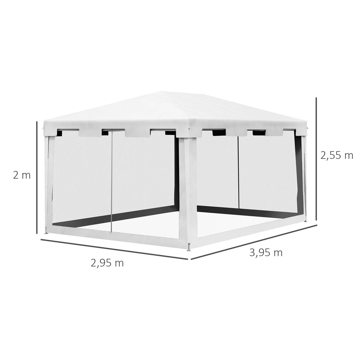 Pavilion Party Tent Approx. 4 X 3 M Garden Pavilion Garden Tent Marquee With Mesh Side Walls For Balcony, Terrace, Metal Pe White