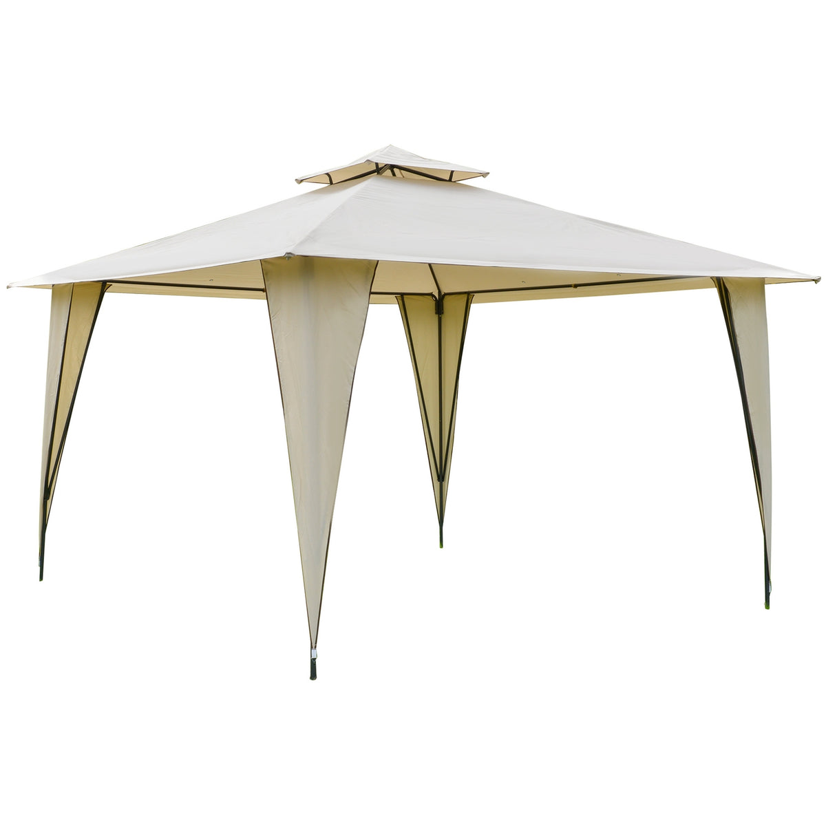 Pavilion Party Tent Double Roof 3.45X3.45X2.68M Metal Polyester Beige