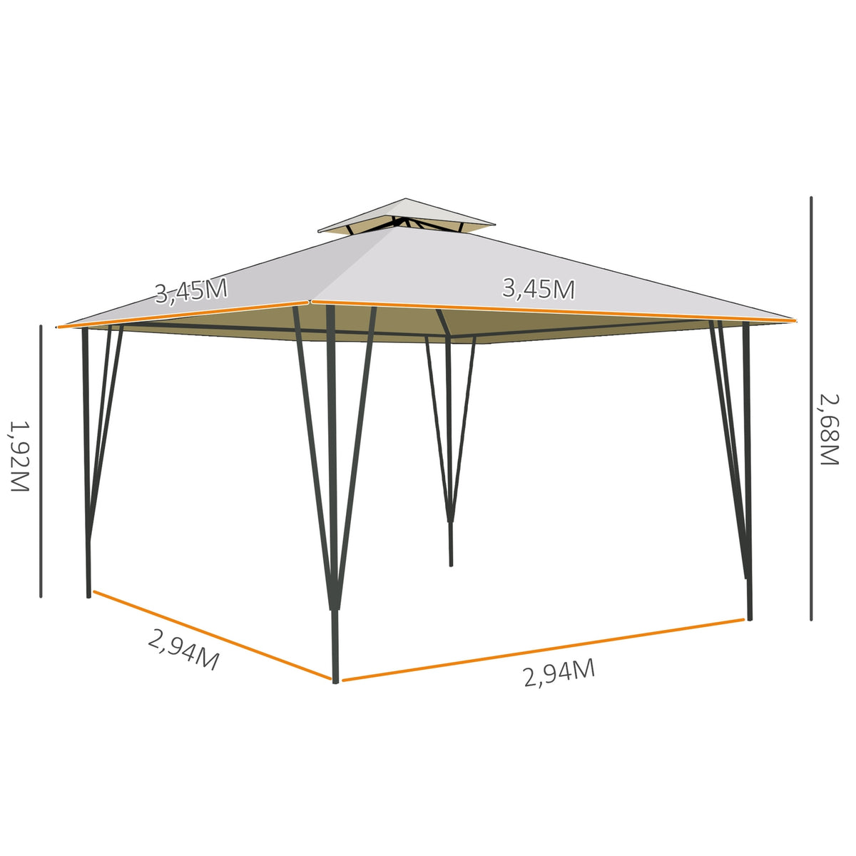 Pavilion Party Tent Double Roof 3.45X3.45X2.68M Metal Polyester Beige