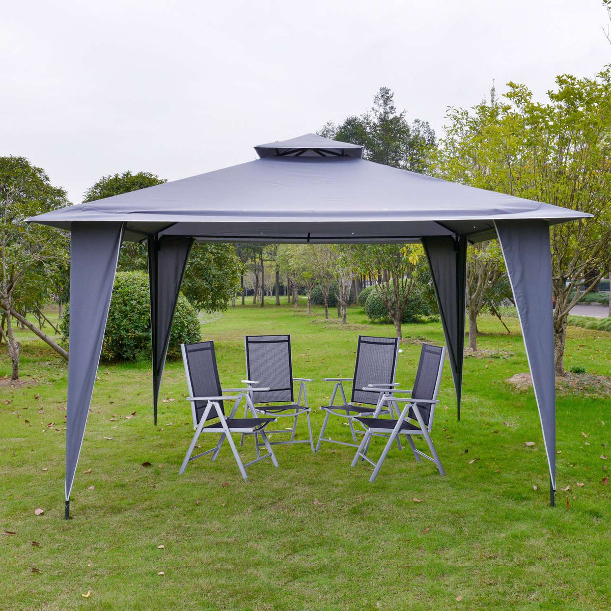 Pavilion Party Tent Double Roof 3.45X3.45X2.68M Metal Polyester Gray